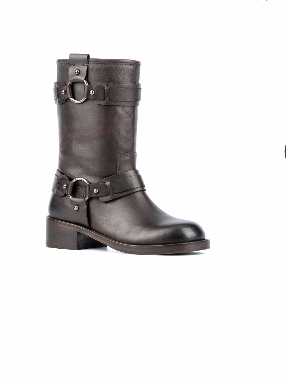 Women's Dark Brown Leather Mid-Calf Harness Moto Boot
